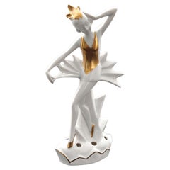 Rara Figurita de Porcelana Art Decó, Rana Flor, Gunthersfeld, Alemania, años 30