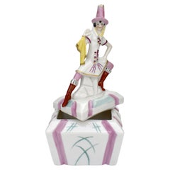 Art Deco Rare Porcelain Jester Powder, Trinket Box, Germain, C1930