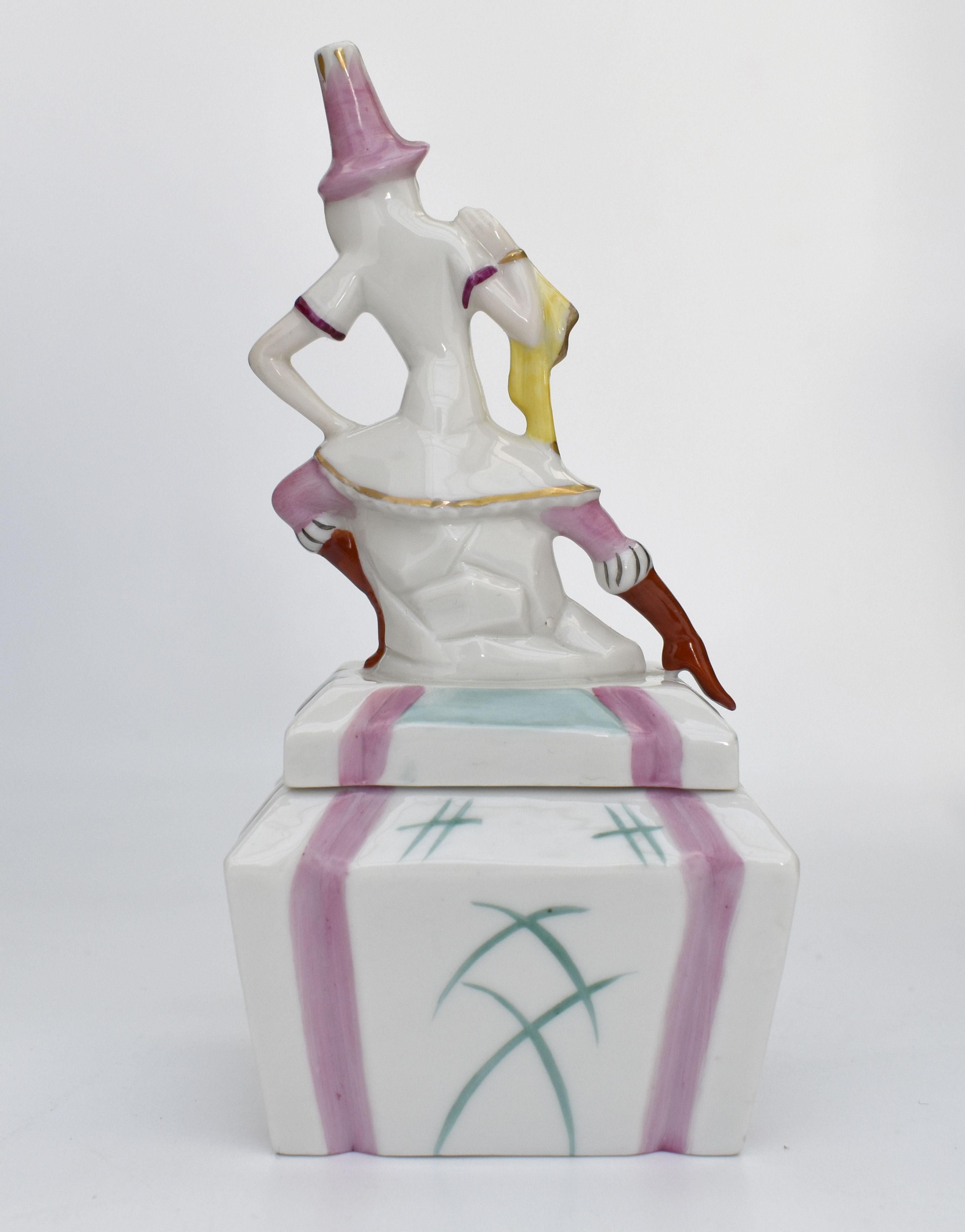 Art Deco Rare Porcelain Jester Powder, Trinket Box, Germain, C1930 For Sale 1
