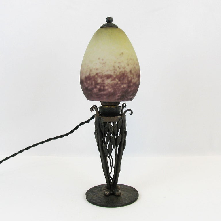 Art Deco Rare Robj Paris table Lamp with Rethondes Glass Shade, France, 1920s In Good Condition For Sale In Bochum, NRW