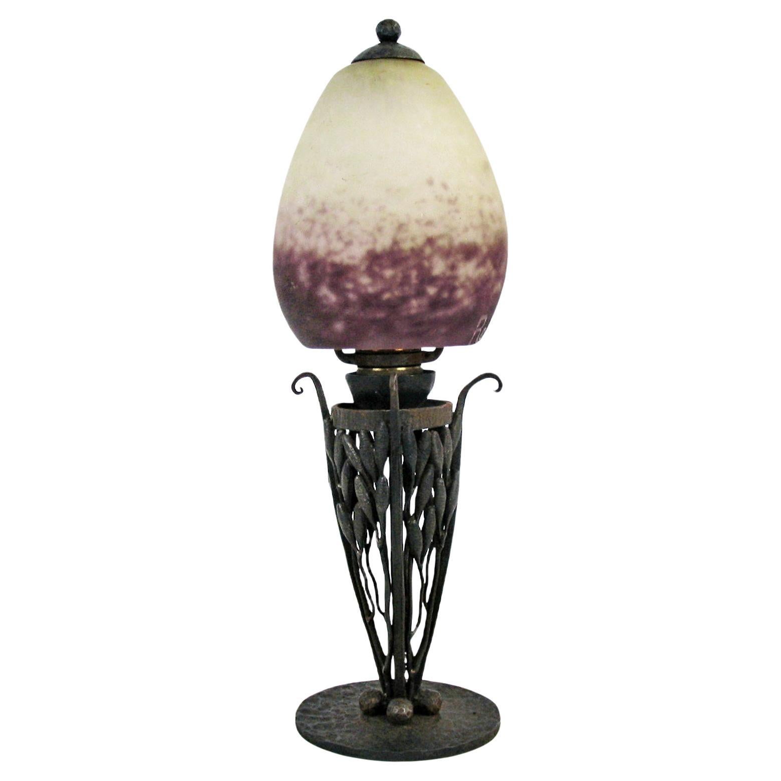 Art Deco Rare Robj Paris table Lamp with Rethondes Glass Shade, France, 1920s For Sale