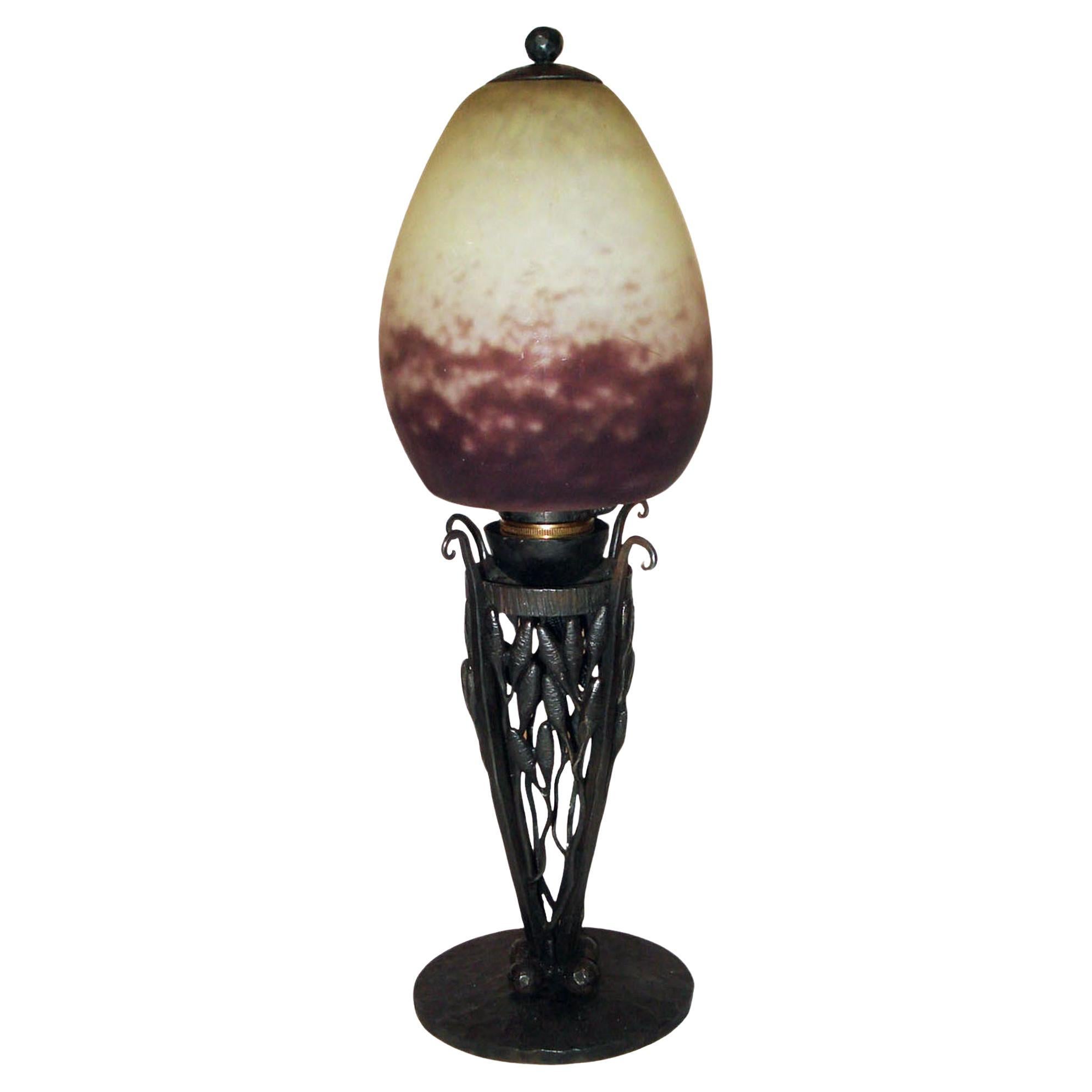 Art Deco Rare Robj Paris table Lamp with Rethondes Glass Shade, France, 1920s For Sale