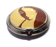 Art Deco Rare Three Flowers Ladies Powder Vanity Compact, 1930s