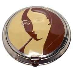 Retro Art Deco Rare Three Flowers Ladies Powder Vanity Compact, 1930s