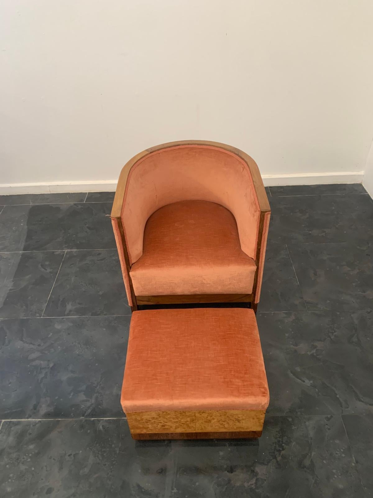 Art Deco Rationalist Armchair with Pouf, 1930s, Set of 2 In Good Condition In Montelabbate, PU