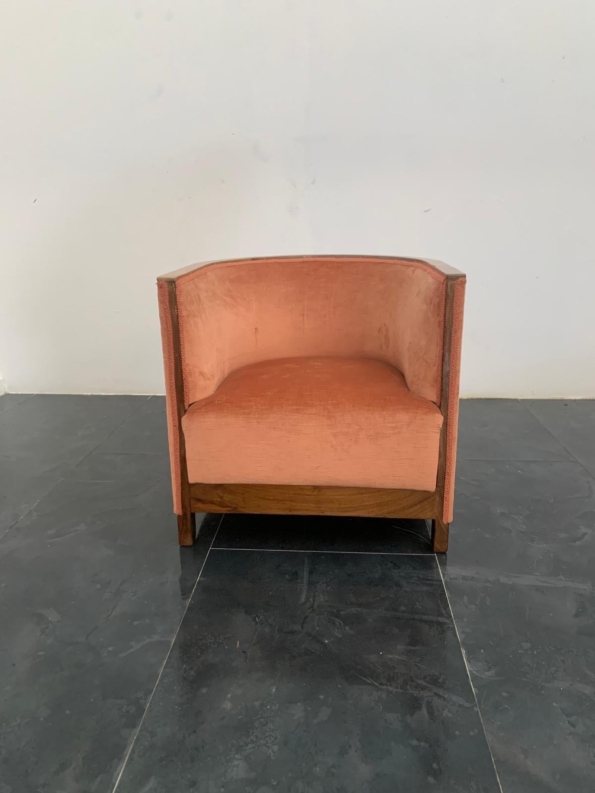 Fabric Art Deco Rationalist Armchair with Pouf, 1930s, Set of 2 For Sale