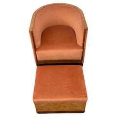 Fauteuil rationaliste Art Déco avec pouf, années 1930, lot de 2