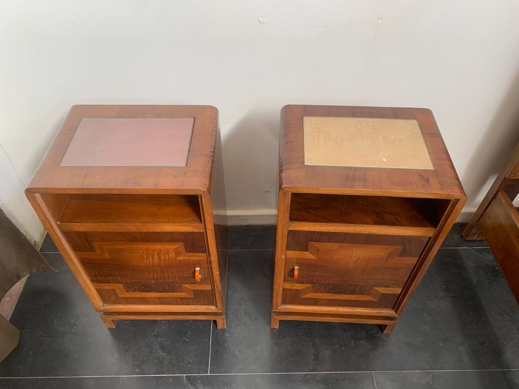 Glass Art Deco Rationalist Bedside Tables, Italy, 1930s, Set of 2