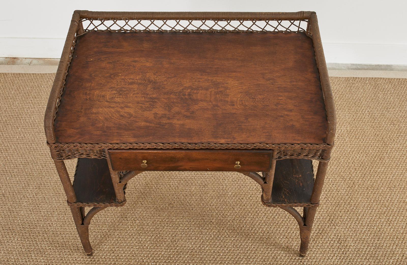 Painted Art Deco Rattan and Wicker Desk by Heywood-Wakefield