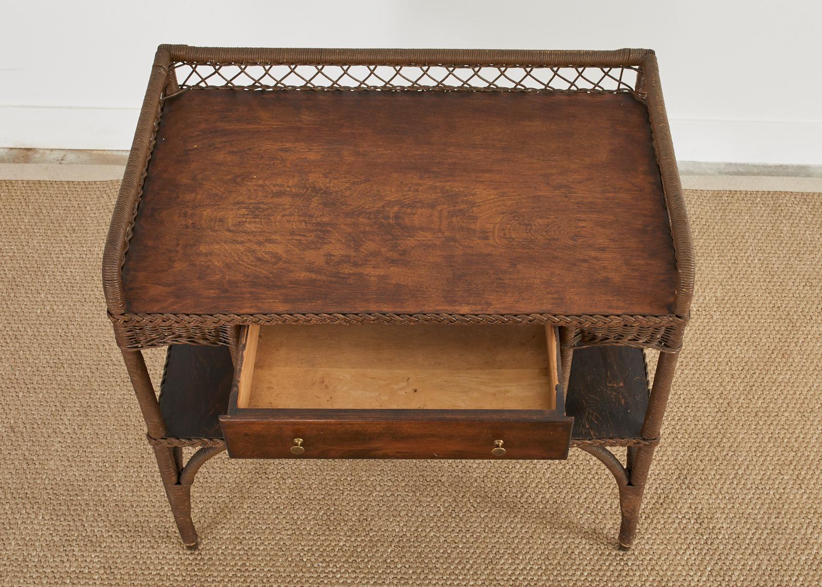 Brass Art Deco Rattan and Wicker Desk by Heywood-Wakefield