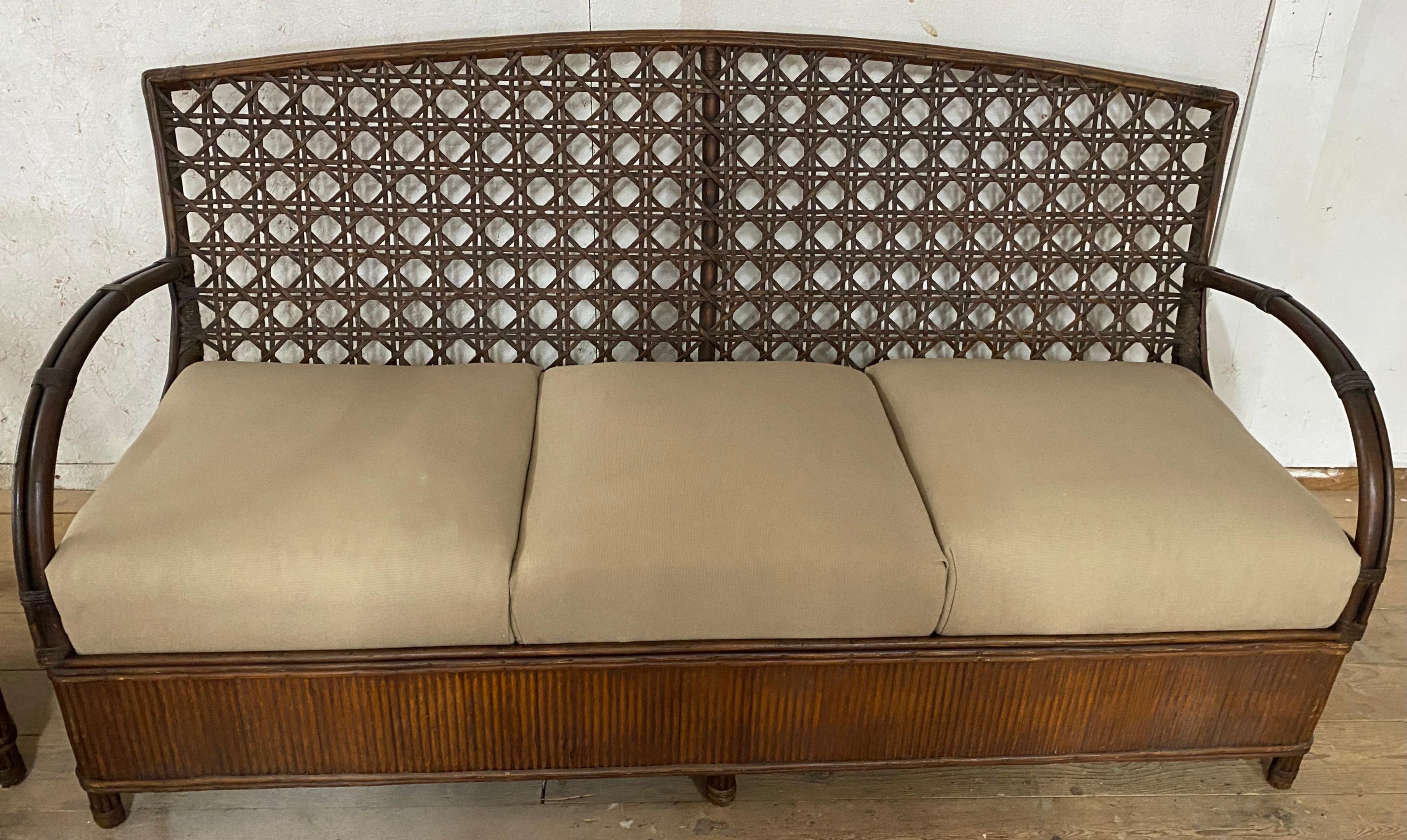 Art Deco Rattan Porch Sofa and Chair Set For Sale 1