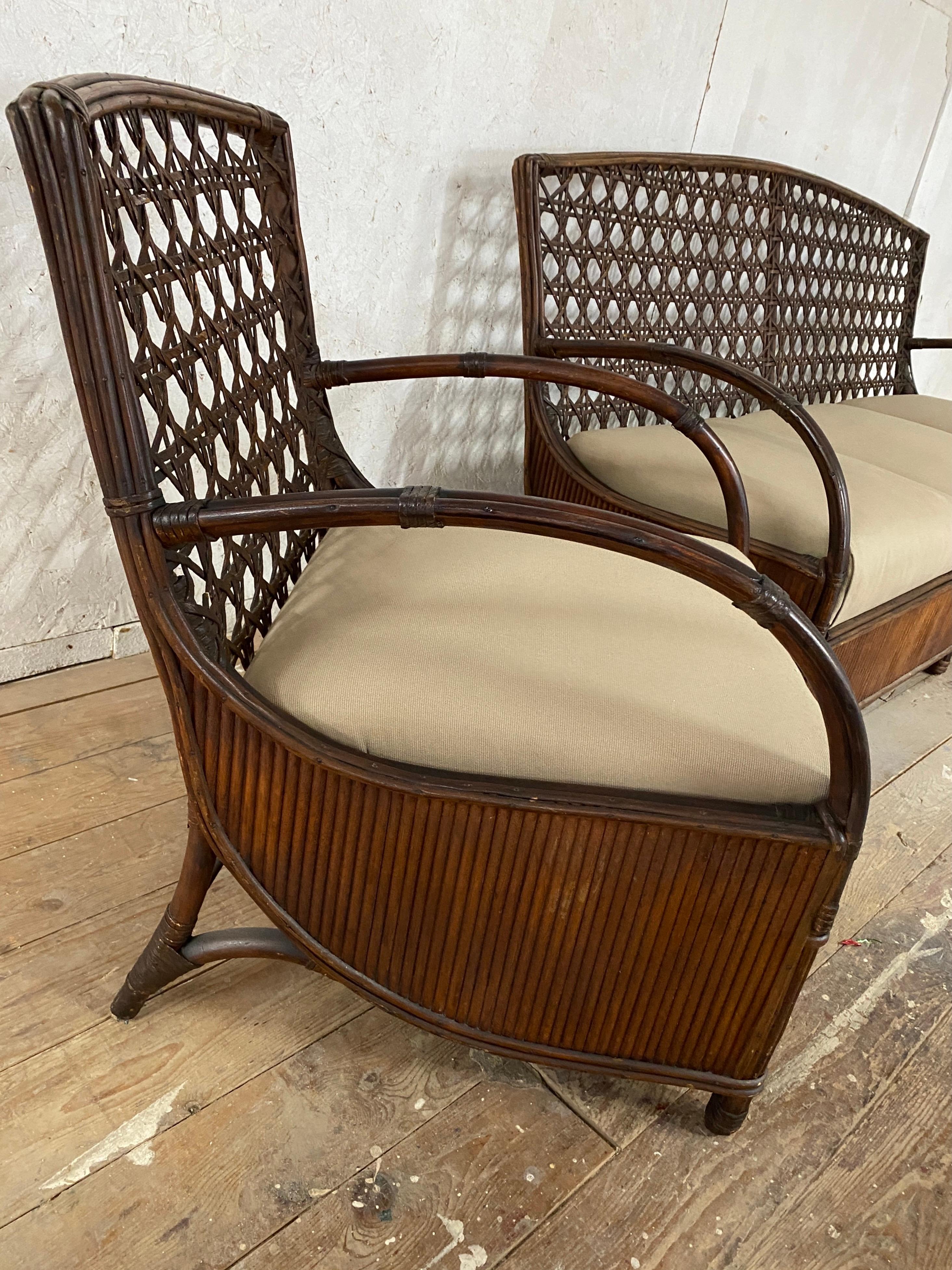 Art Deco Rattan Porch Sofa and Chair Set For Sale 4
