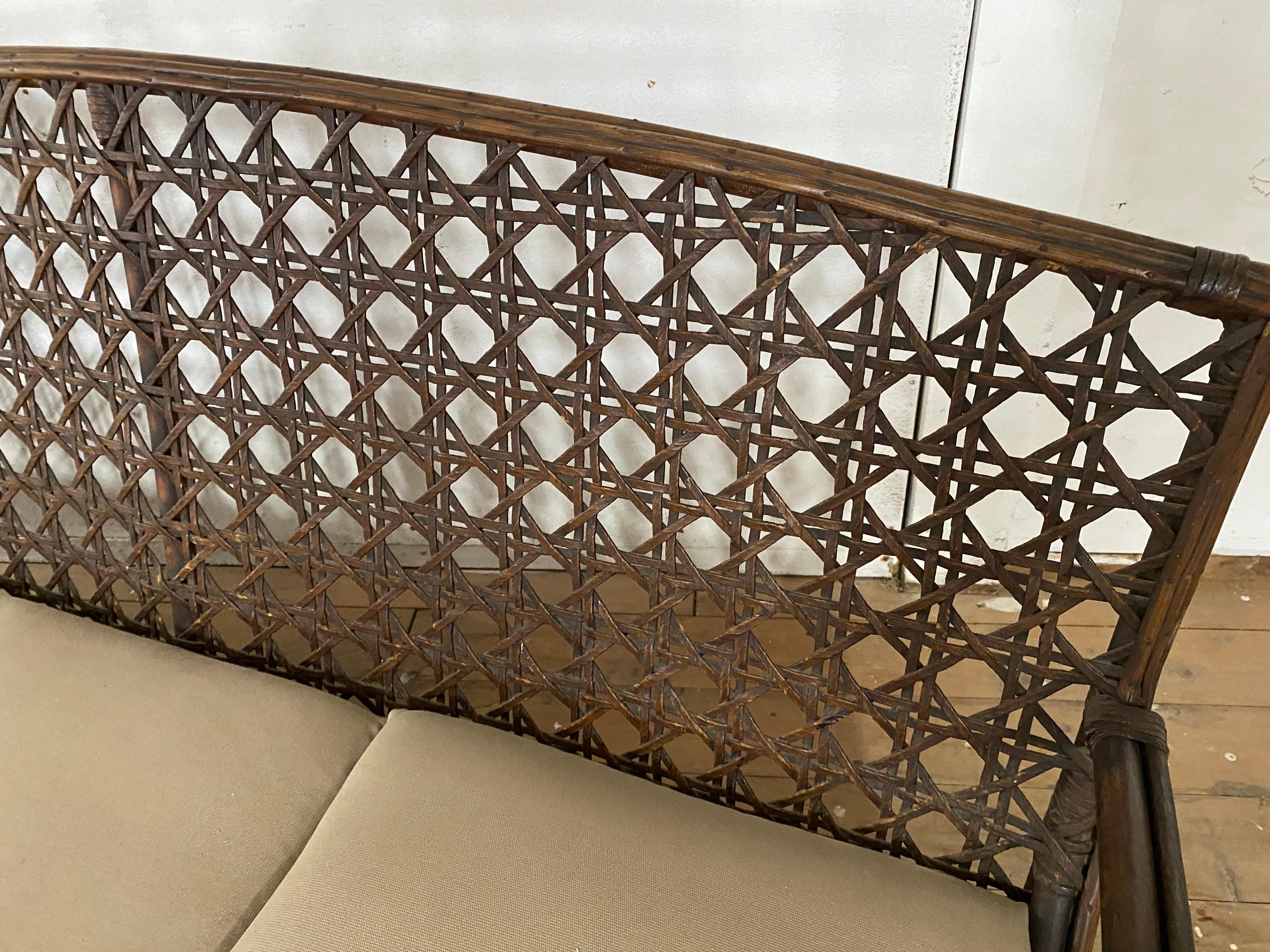 Mid-20th Century Art Deco Rattan Porch Sofa and Chair Set For Sale