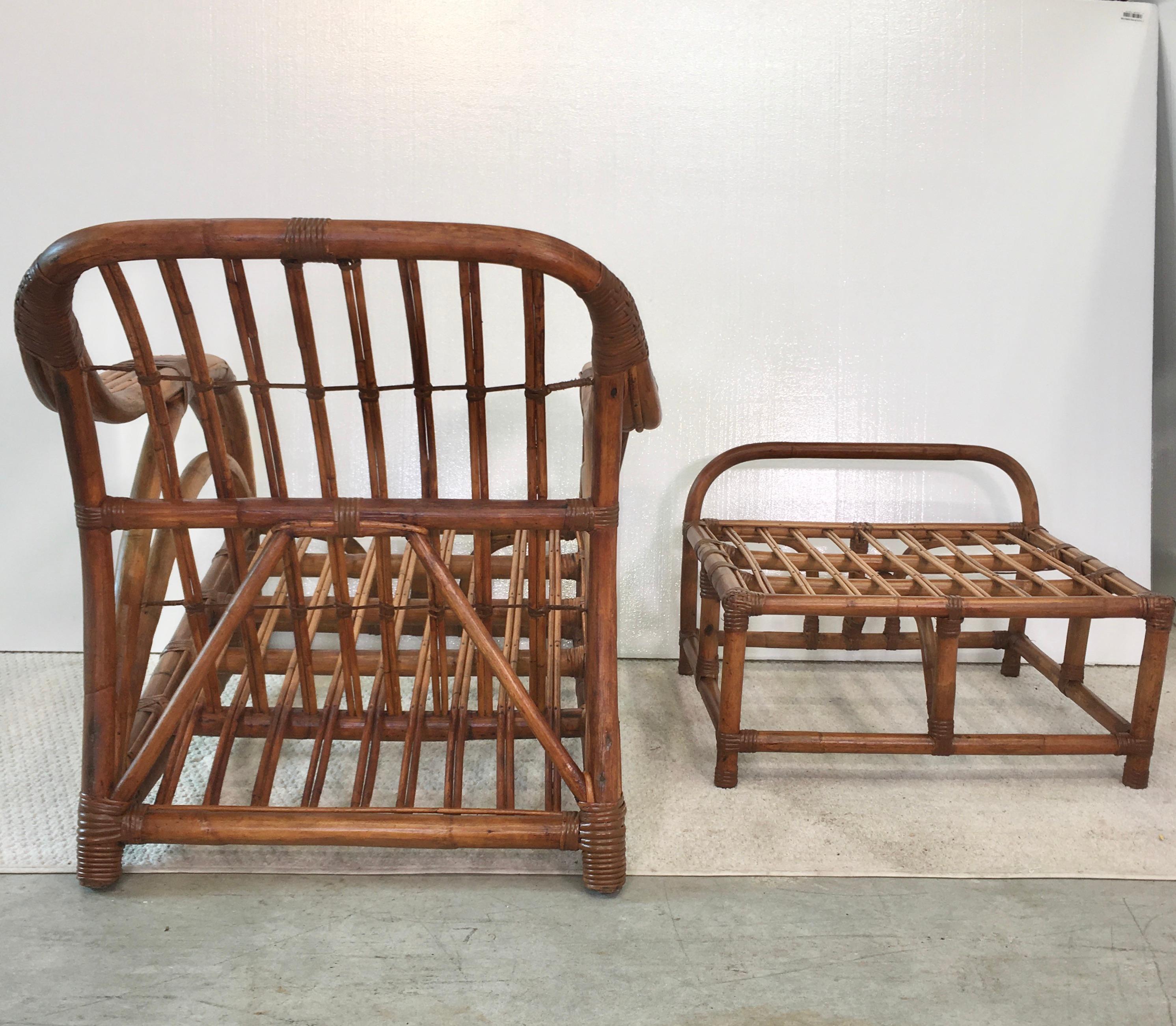 Art Deco Rattan Roadster Lounge Chair and Ottoman 4