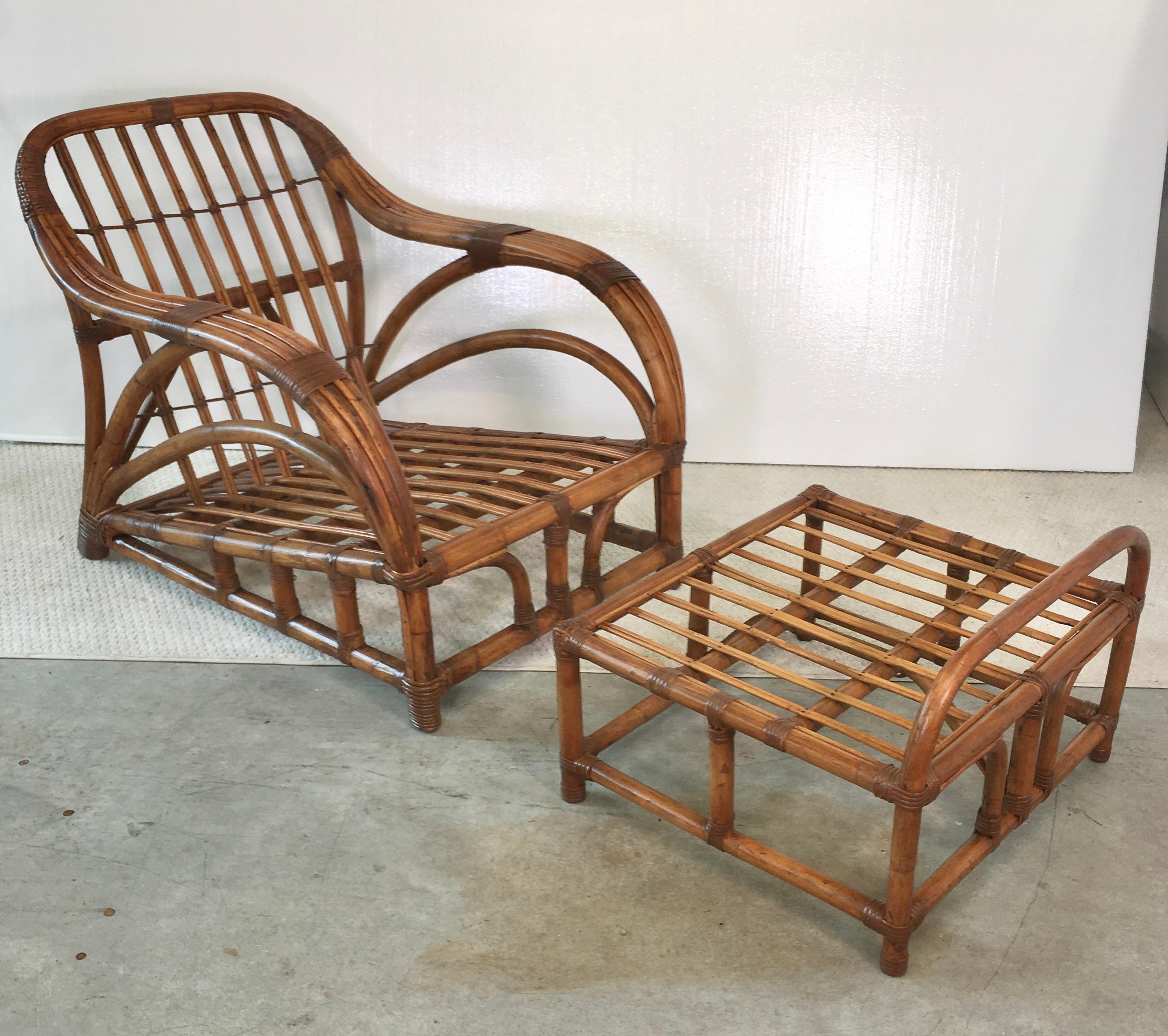 Art Deco Rattan Roadster Lounge Chair and Ottoman 3