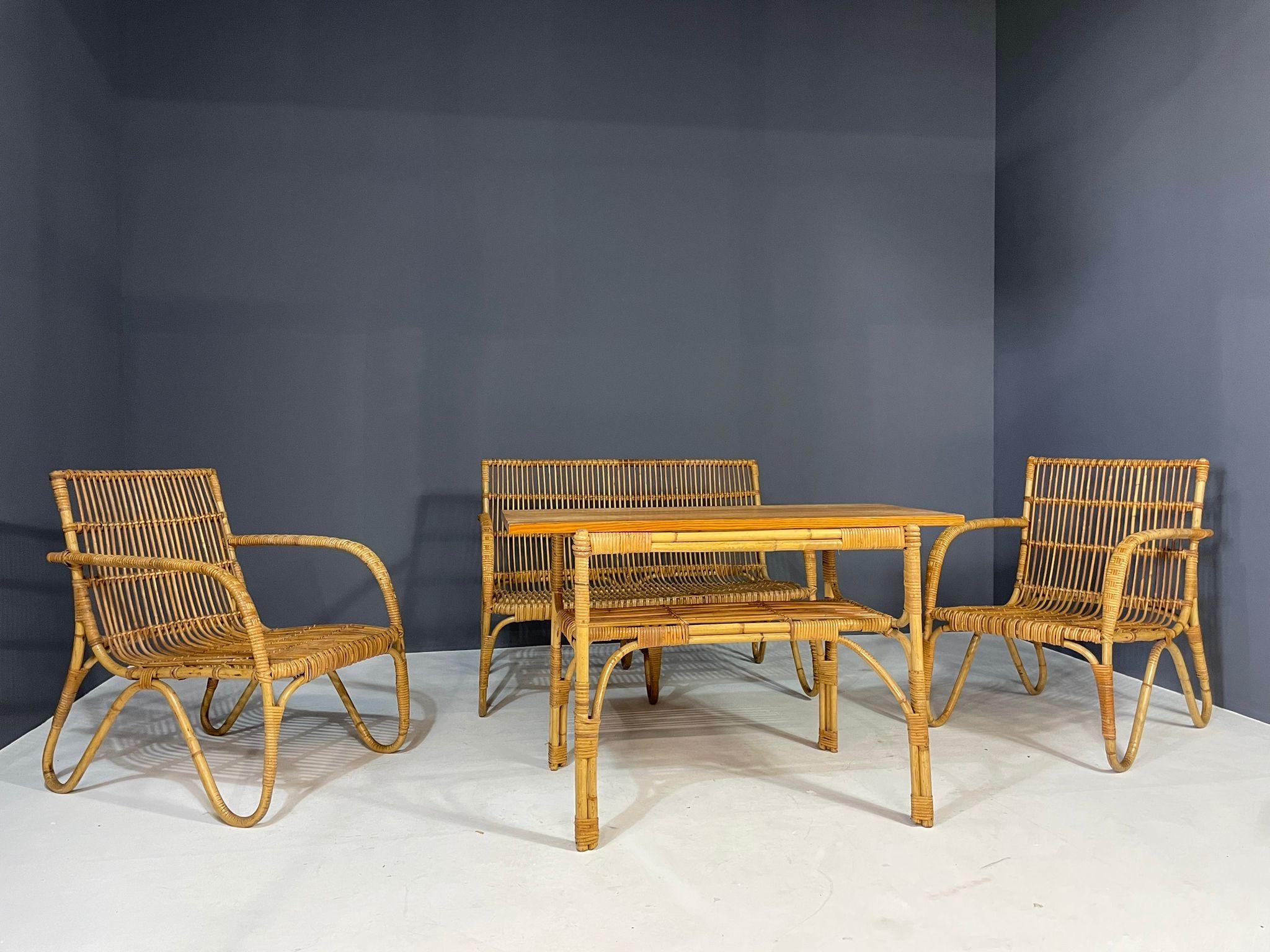Art Deco Rattan Seating Set, Central Europe, 1930s–1940s For Sale 6