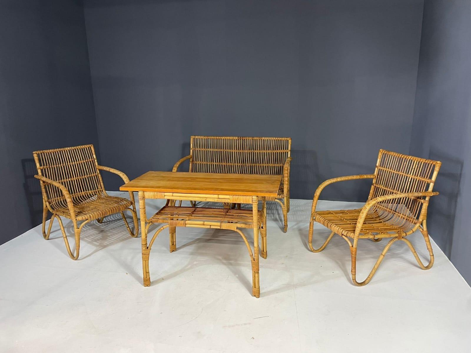 Art Deco Rattan Seating Set, Central Europe, 1930s–1940s For Sale 2