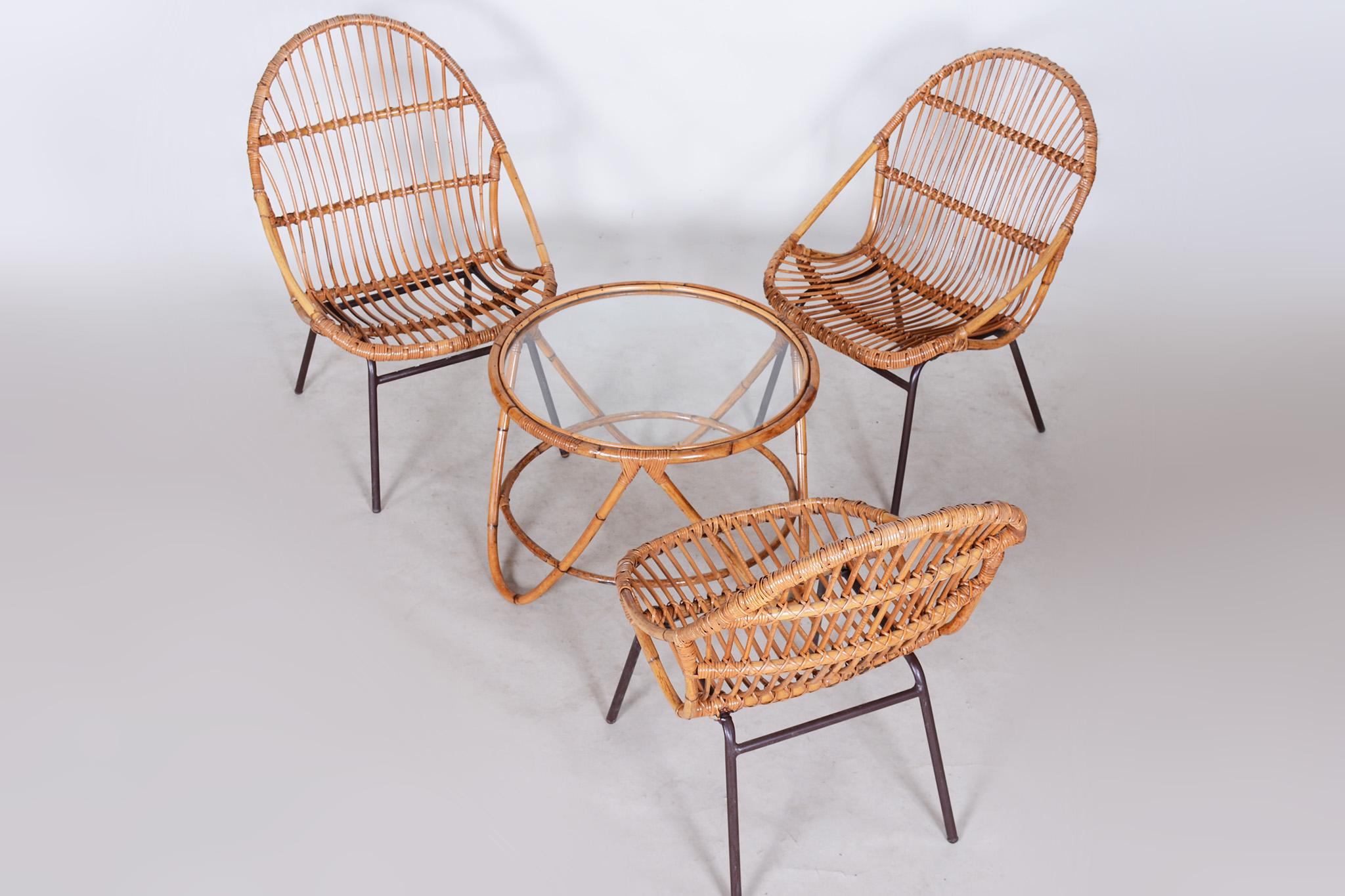 20ième siècle Ensemble de sièges en rotin Art Déco conçu par Alna Fuchs, République tchèque, années 1940 en vente