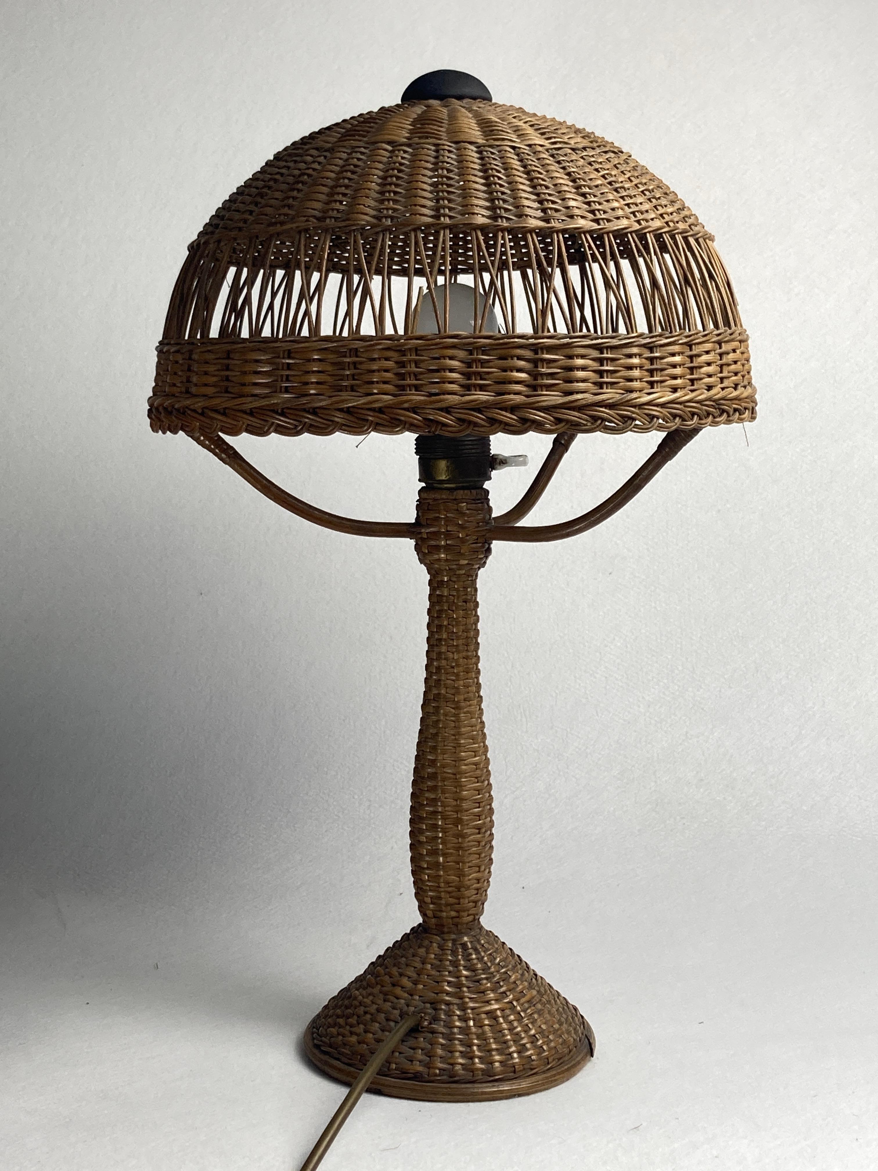 Art deco rattan wicker mushroom table lamp, ca 1930s 6