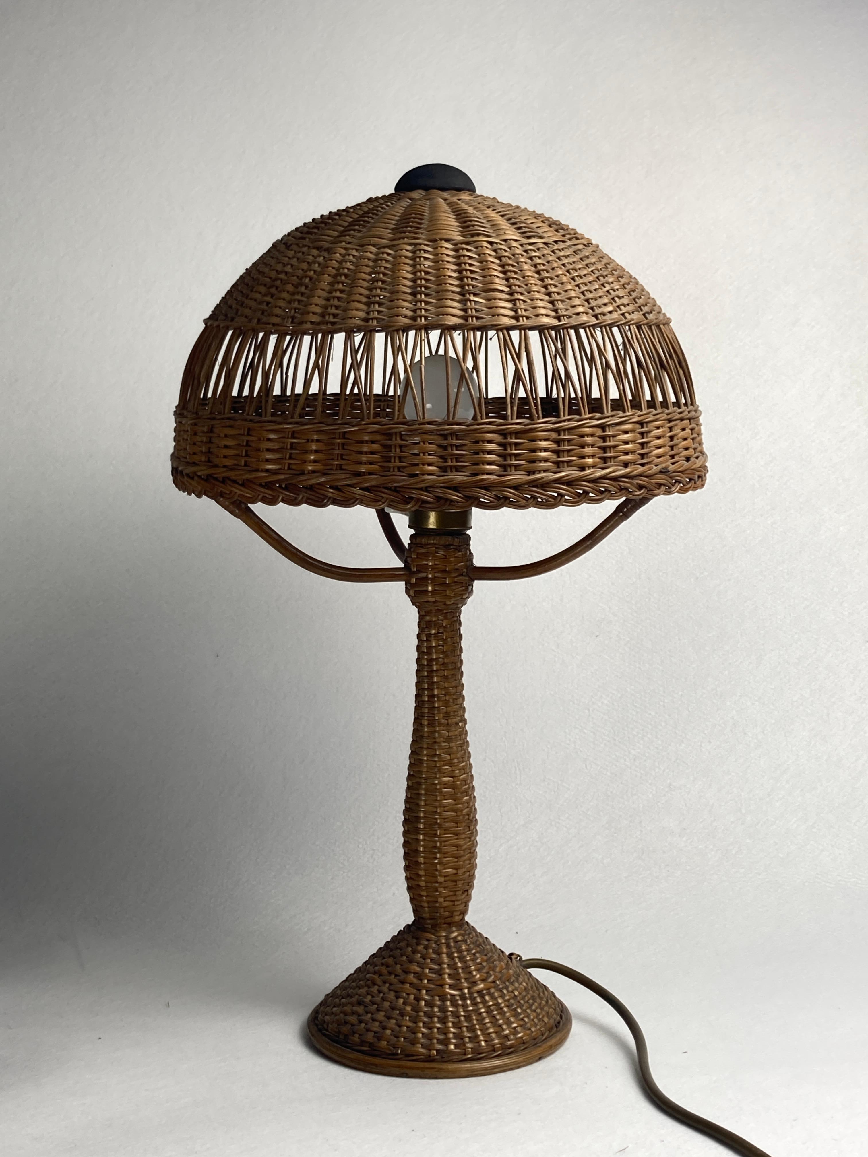 Art Deco Art deco rattan wicker mushroom table lamp, ca 1930s