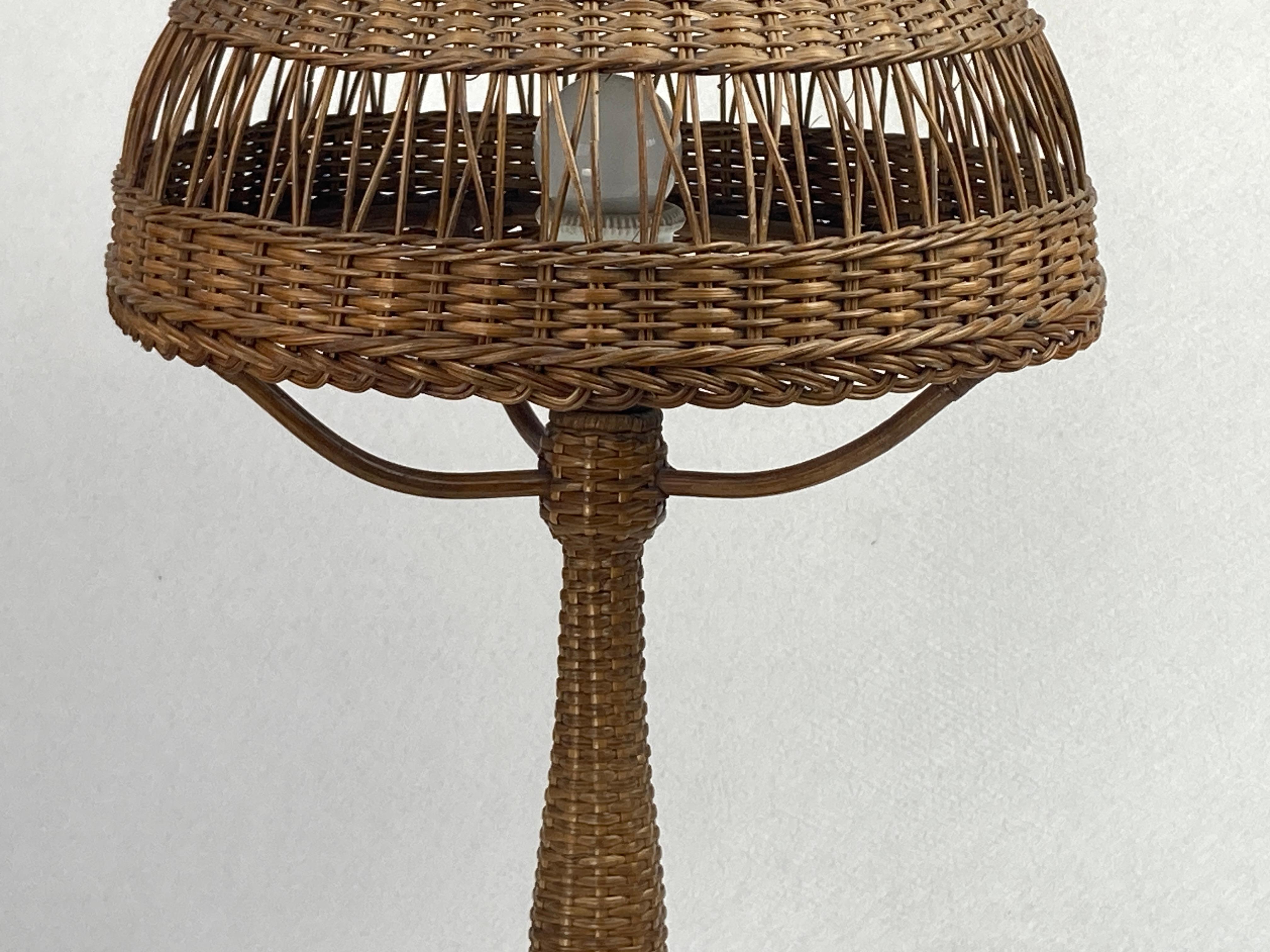 Rattan Art deco rattan wicker mushroom table lamp, ca 1930s