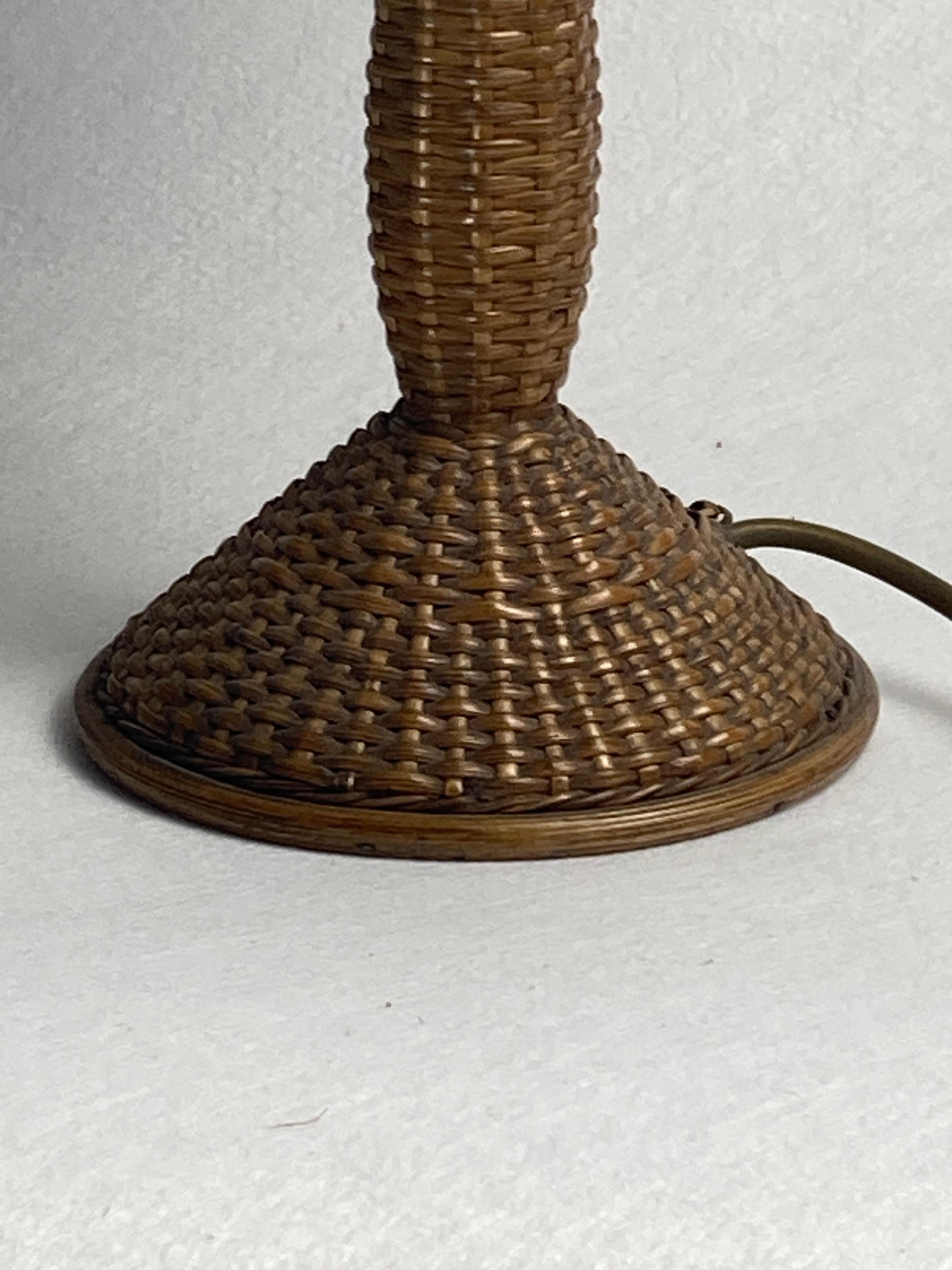 Art deco rattan wicker mushroom table lamp, ca 1930s 2