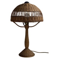 Art deco rattan wicker mushroom table lamp, ca 1930s