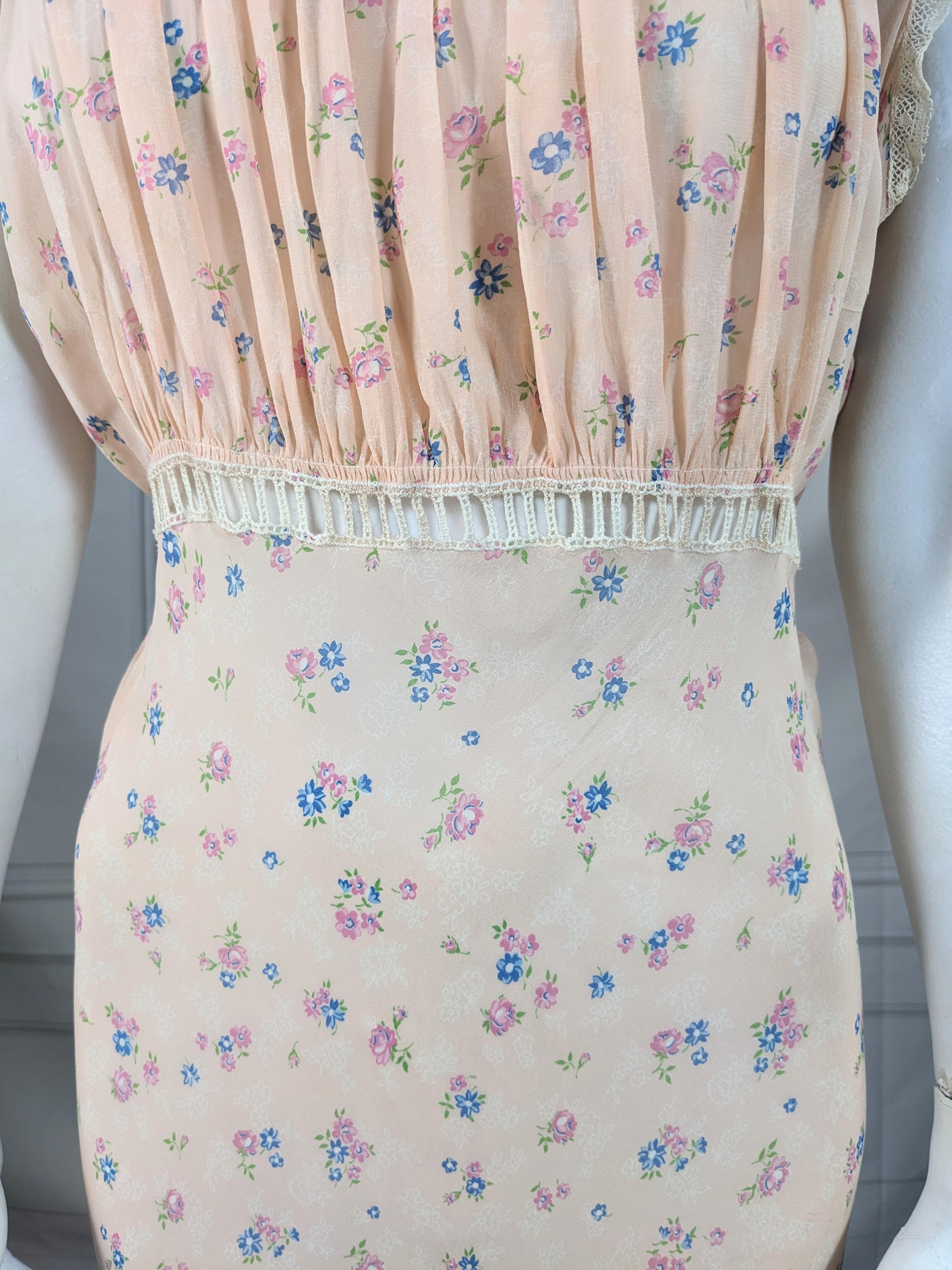 Art Deco Rayon Chiffon Floral Slip Dress In Good Condition In New York, NY