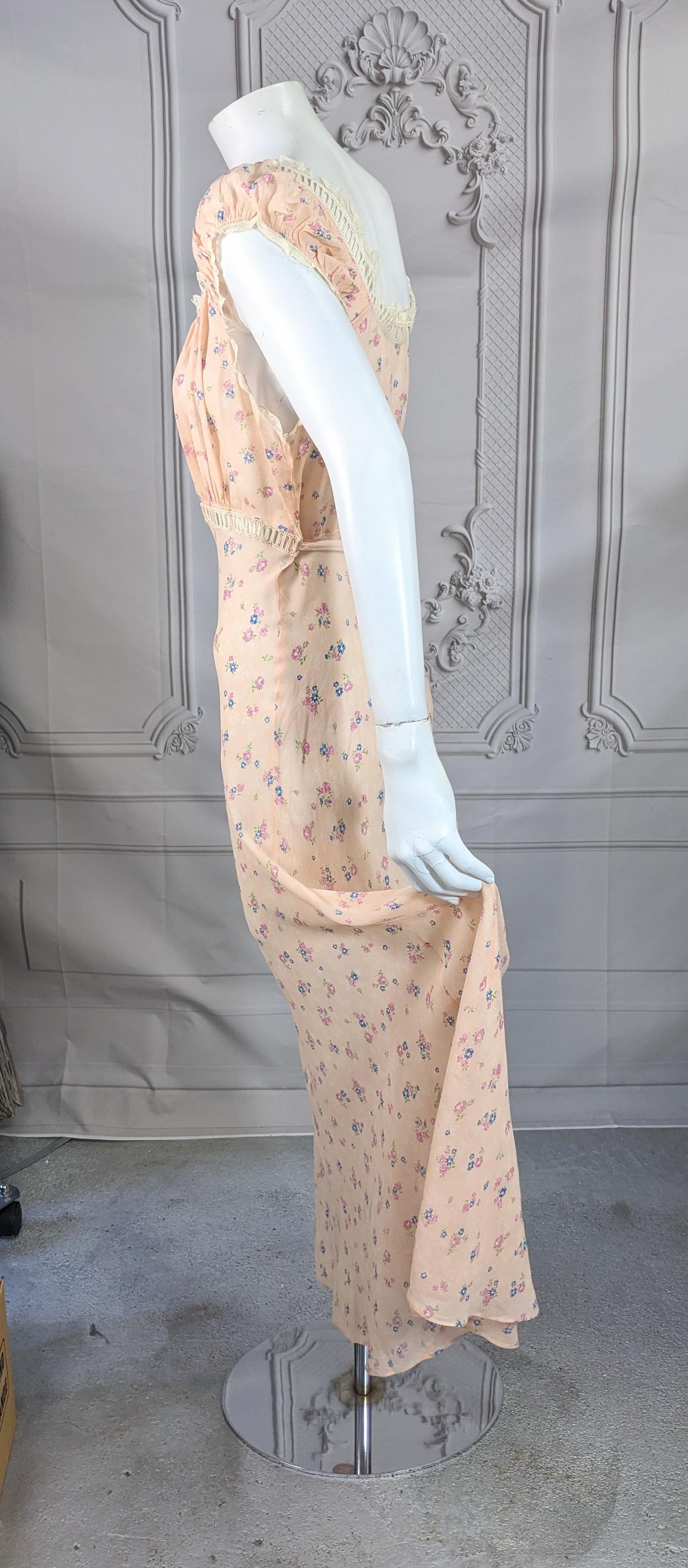 Art Deco Rayon Chiffon Floral Slip Dress 1