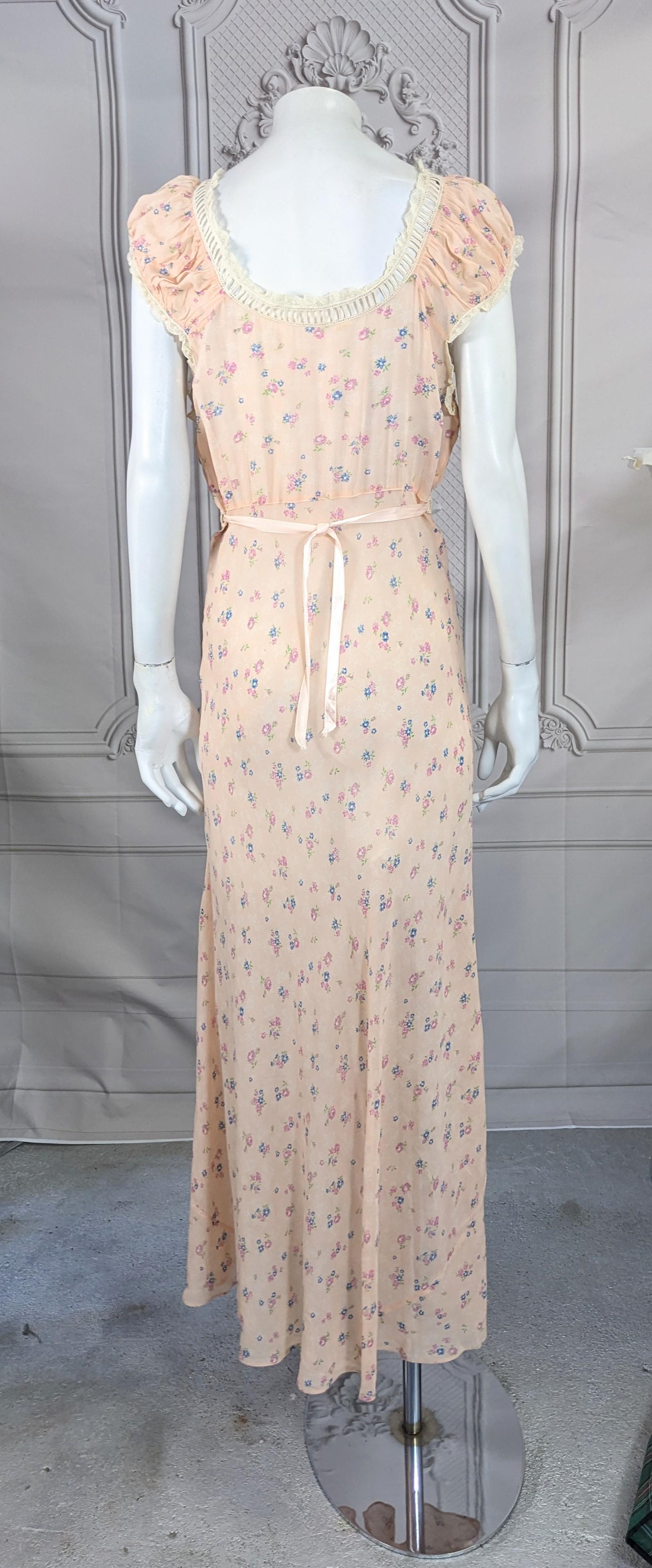 Art Deco Rayon Chiffon Floral Slip Dress 2
