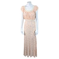 Art Deco Rayon Chiffon Floral Slip Dress