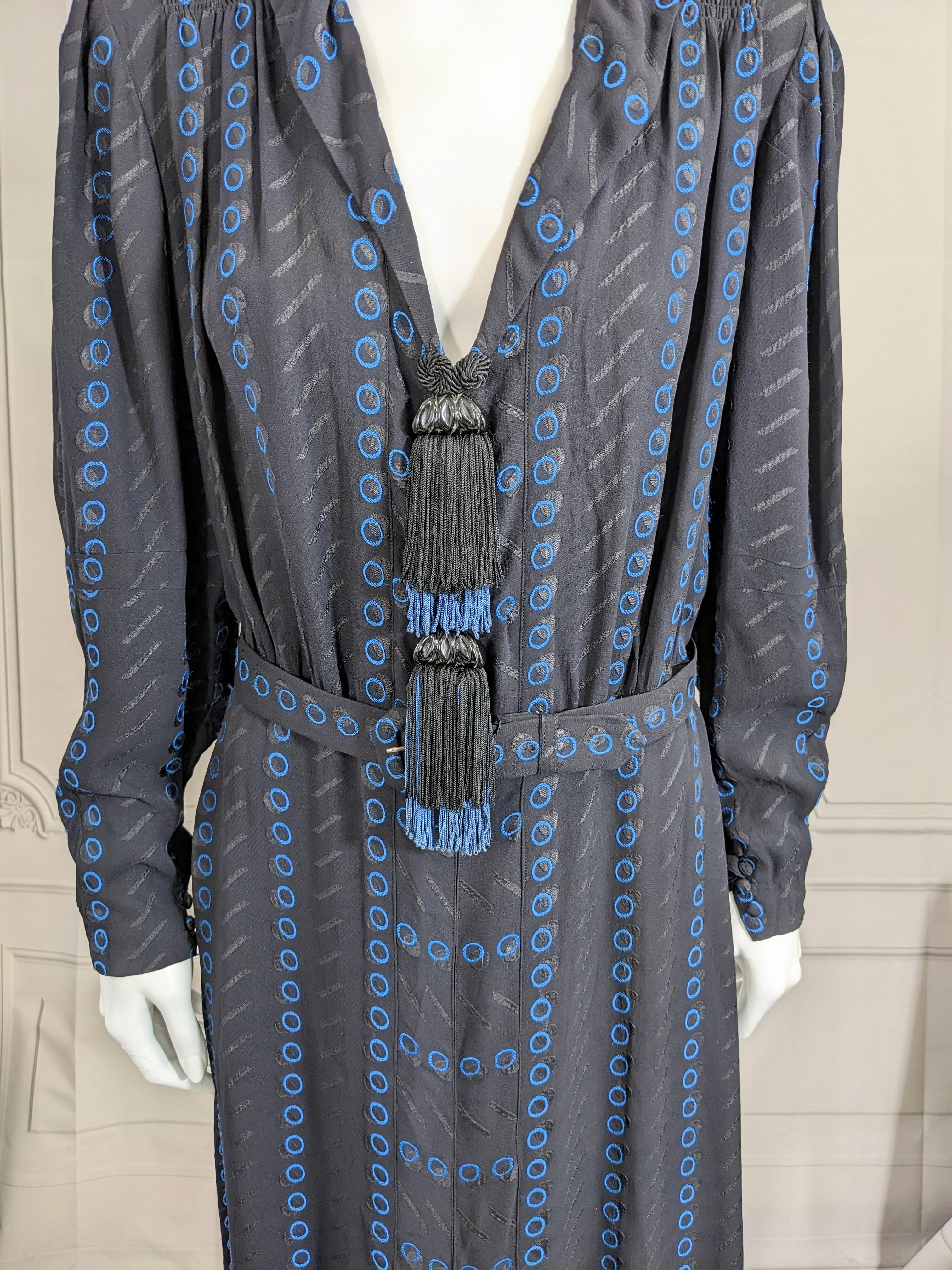 Black Art Deco Rayon Day Dress, Retailed by Moore's Honolulu  For Sale