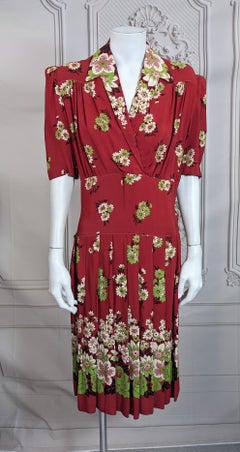 Art Deco Rayon Floral Print Day Dress