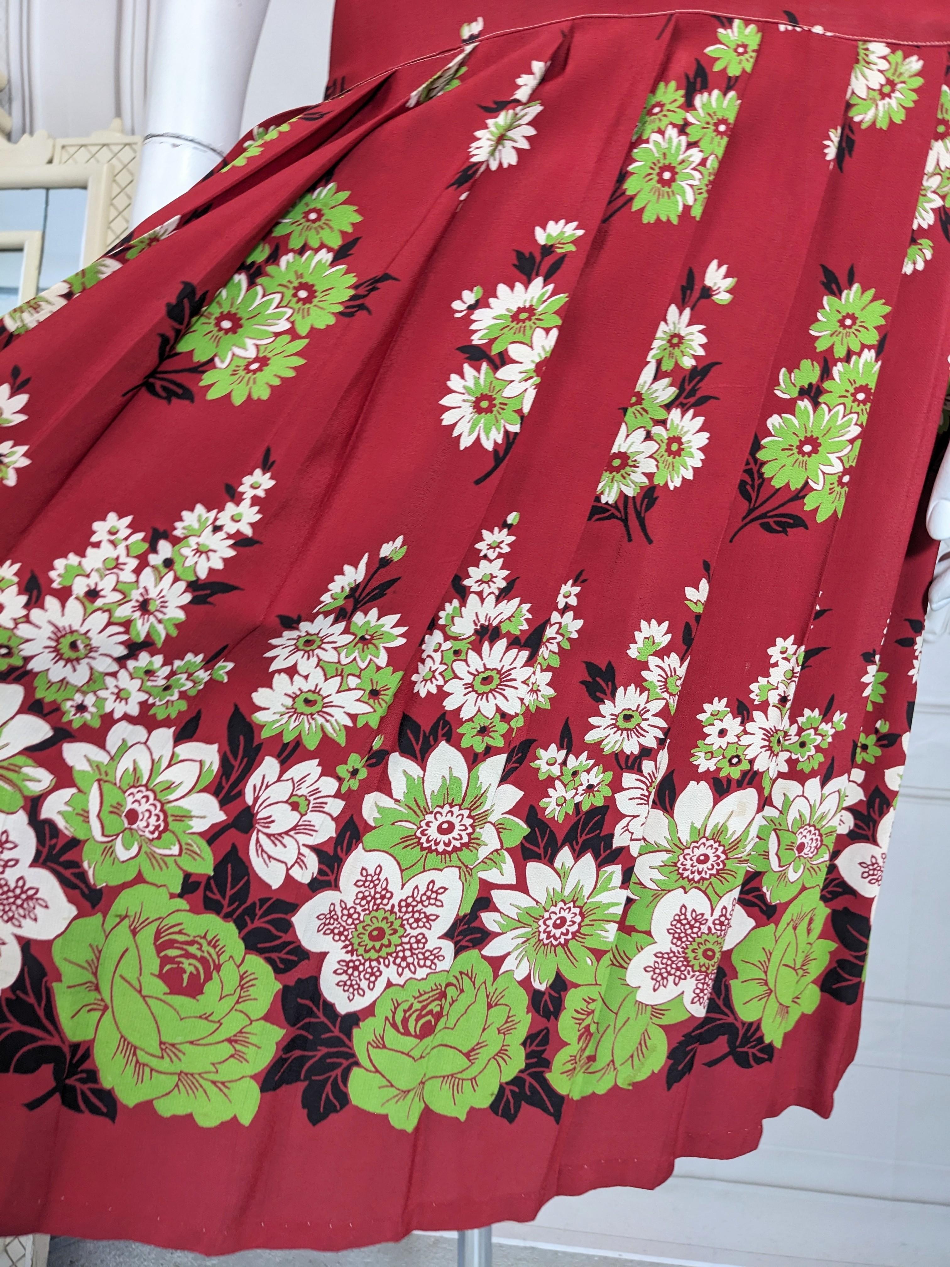 Art Deco Rayon Blumendruck Tageskleid im Angebot 4