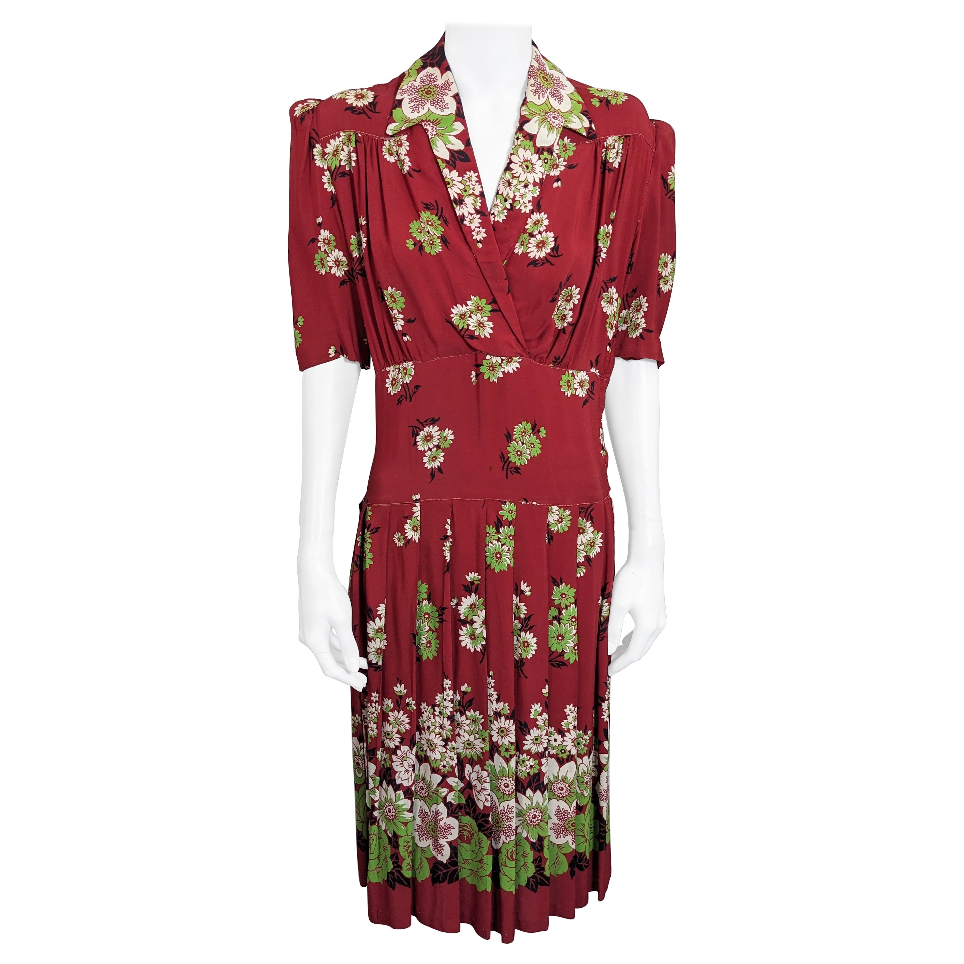 Art Deco Rayon Floral Print Day Dress