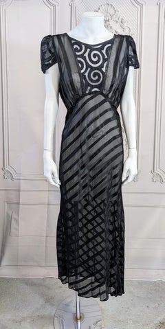 Art Deco Rayon Shadow Stripe Slip Dress