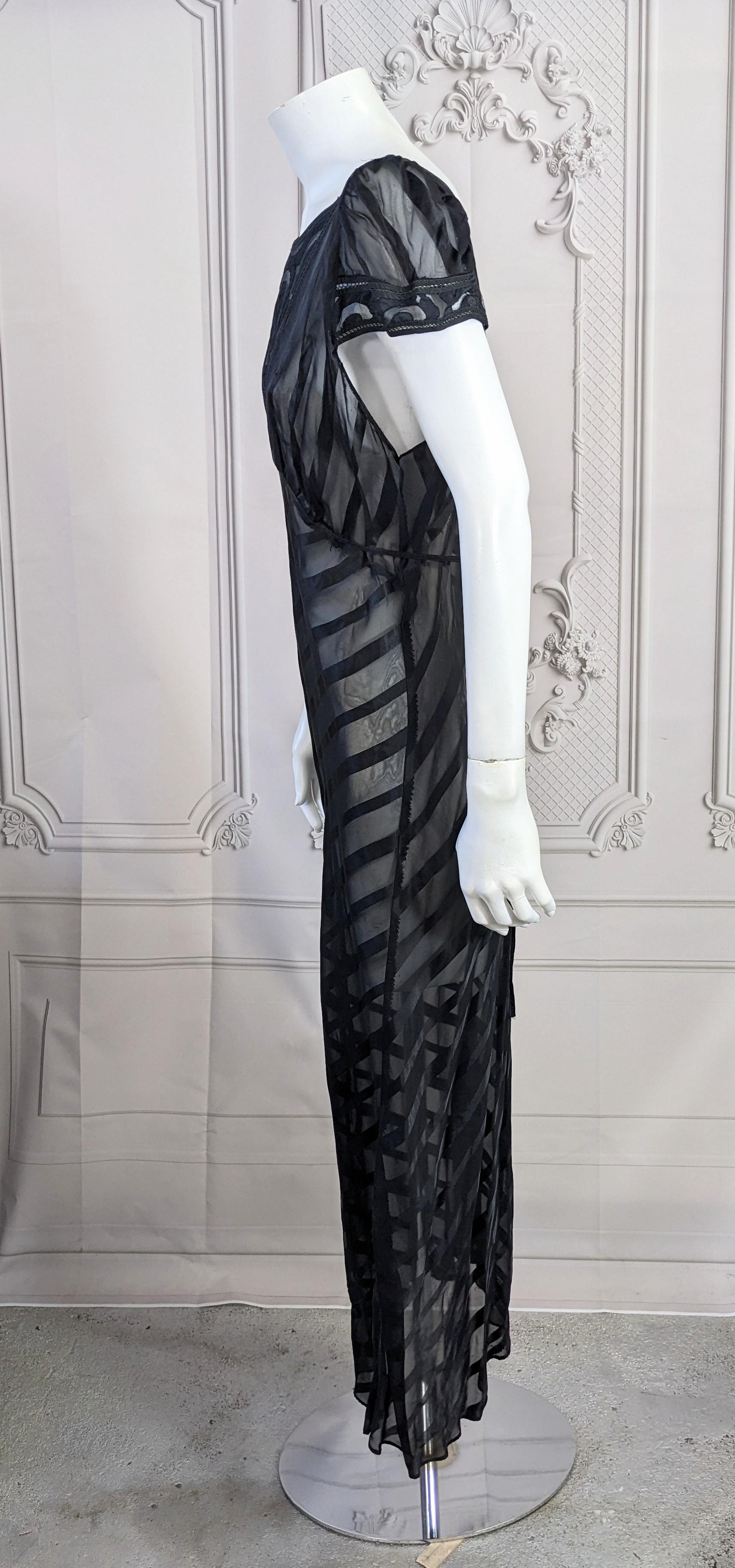 Art Deco Rayon Shadow Stripe Slip Dress In Good Condition For Sale In New York, NY