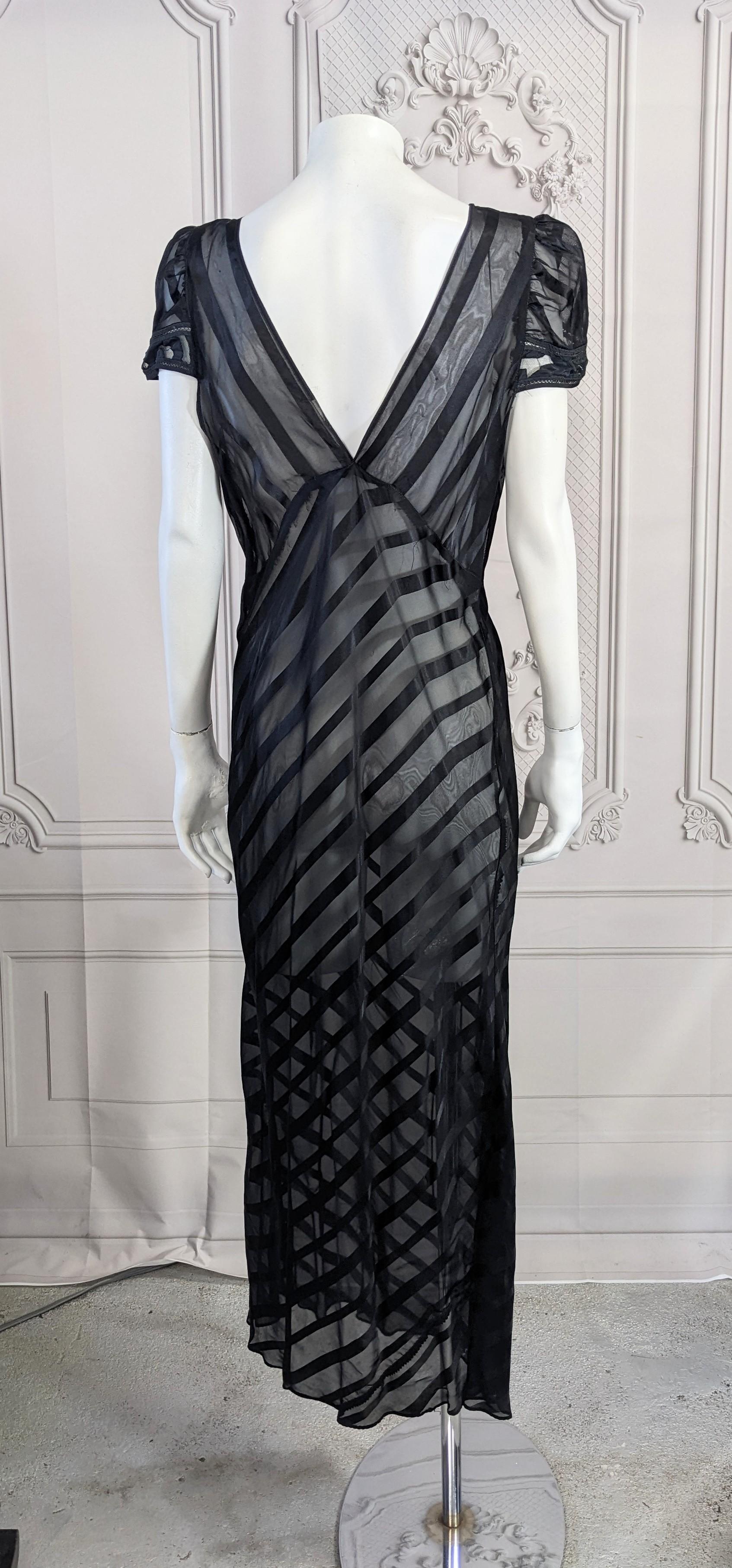 Art Deco Rayon Shadow Stripe Slip Dress For Sale 1