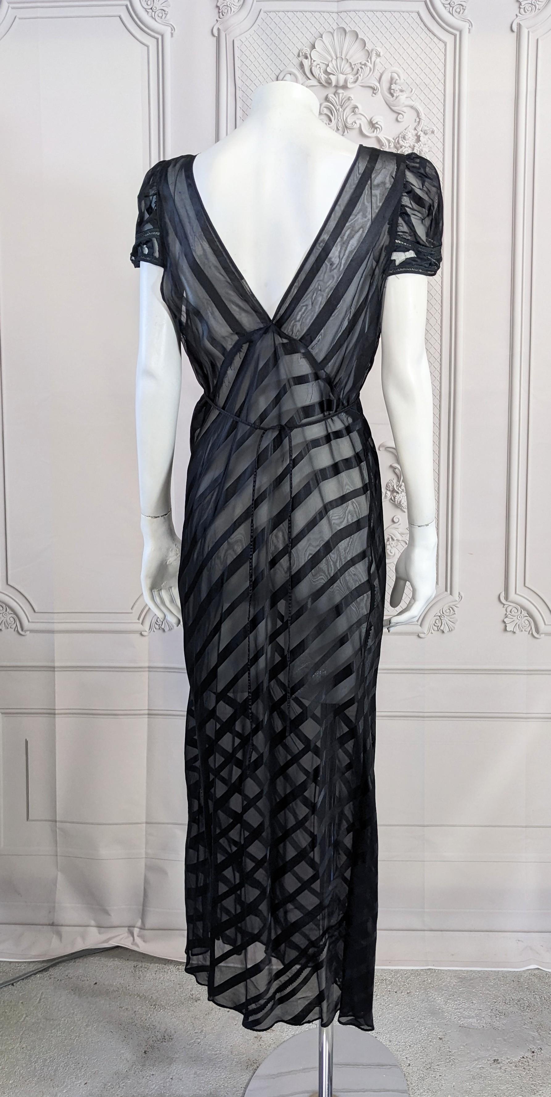 Art Deco Rayon Shadow Stripe Slip Dress For Sale 2