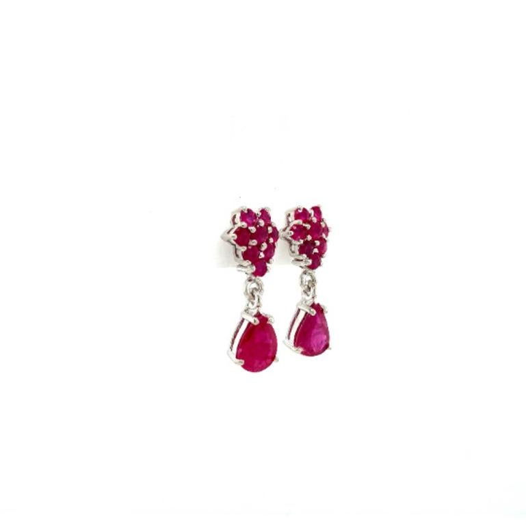Art Deco Style Real Ruby Cluster Dangle Earrings in 925 Silver for Girlfriend In New Condition For Sale In New York, NY
