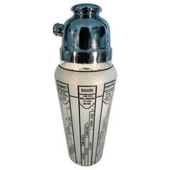 Art Deco Recipe Cocktail Shaker, Black Graphics on Frosted Ground and Chrome Lid