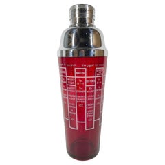 Art Deco Recipe Cocktail Shaker in Ruby Red Glass with White Graphics