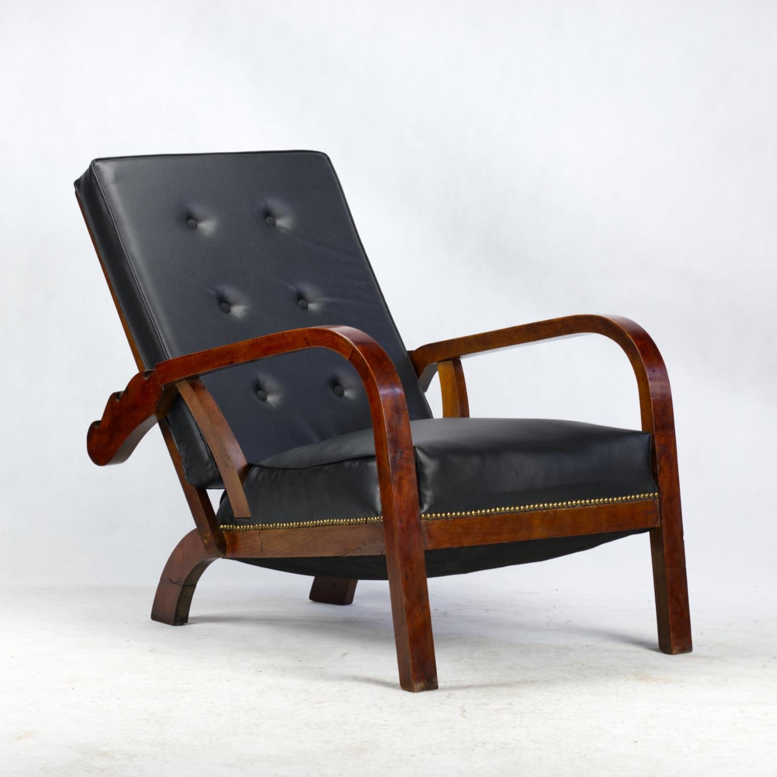 Faux Leather Art Deco Recliner Lounge Chair Czechoslovakia, 1930’s For Sale