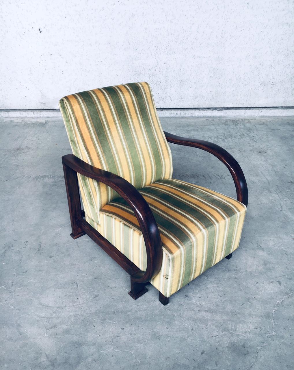 Velvet Art Deco Reclining Bentwood Armchair Lounge Chair Set, 1930's For Sale