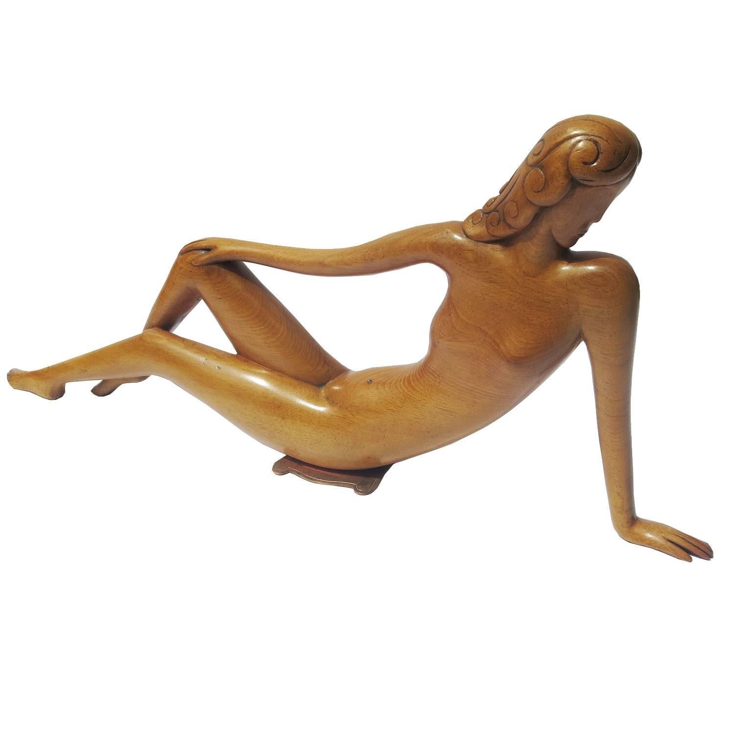 Art Deco Reclining Nude Sculpture by Laszlo Hoenig