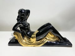 Art Deco "Reclining Woman" Sculpture by Charles Lemanceau, signed "C.Lemanceau"