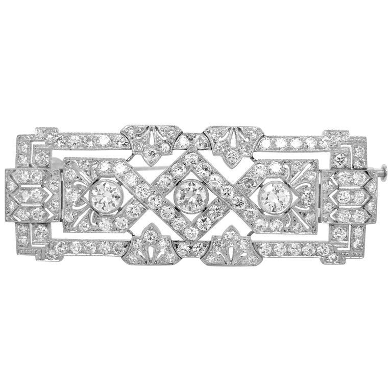 Broche Argenté Art Déco – Rectangle Baguette Strass Blanc, Style Vintage