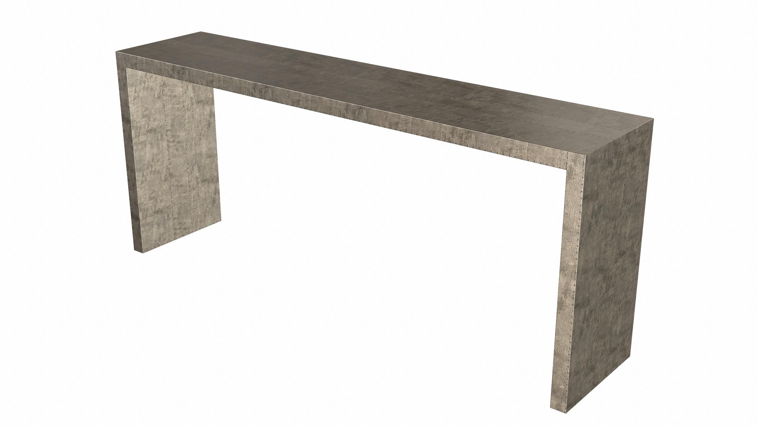 Contemporary Art Deco Rectangular Console Tables Fine Hammered Antique Bronze by Alison Spear For Sale
