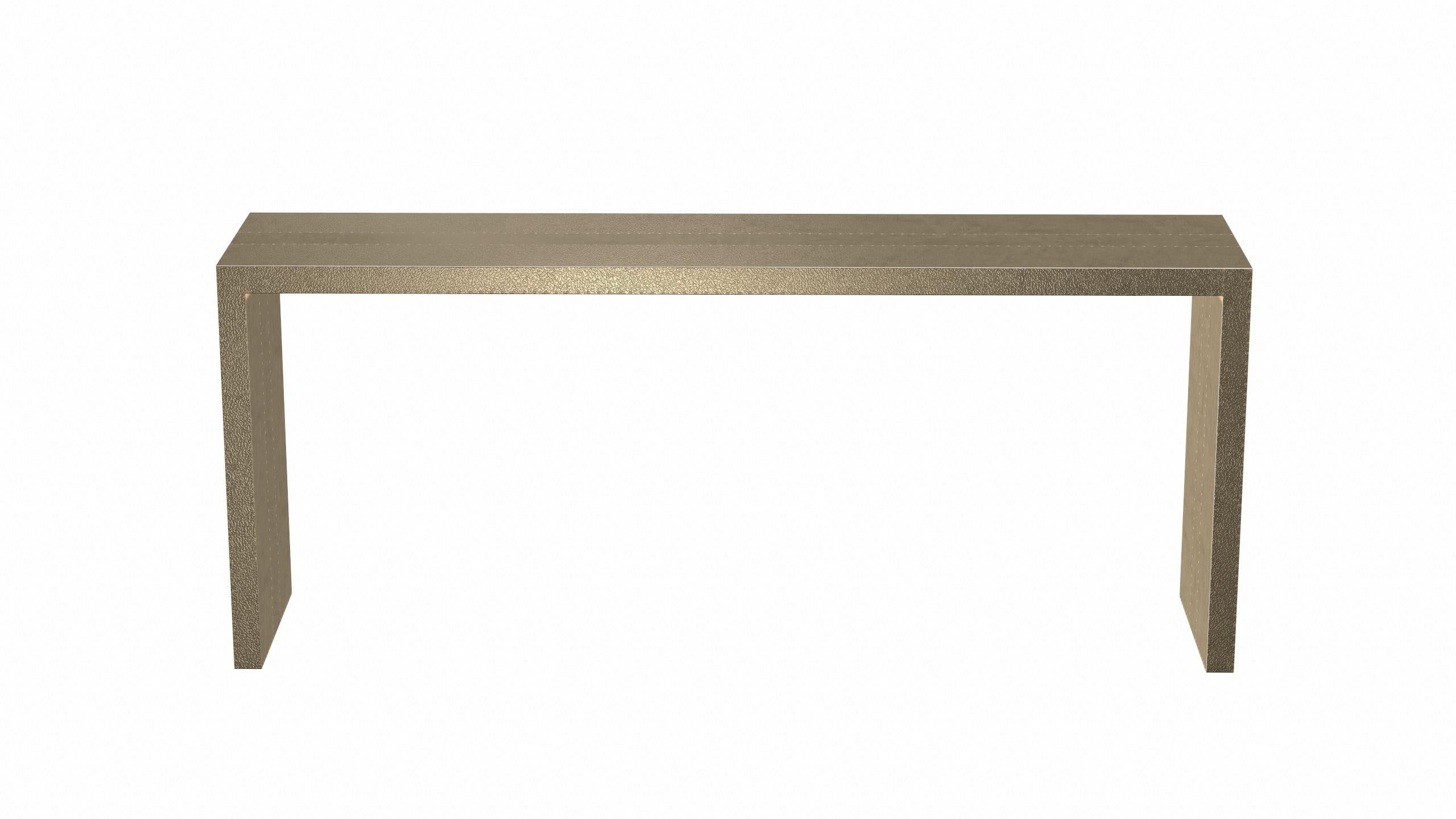 Hand-Carved Art Deco Rectangular Console Tables Fine Hammered Brass by Alison Spear For Sale