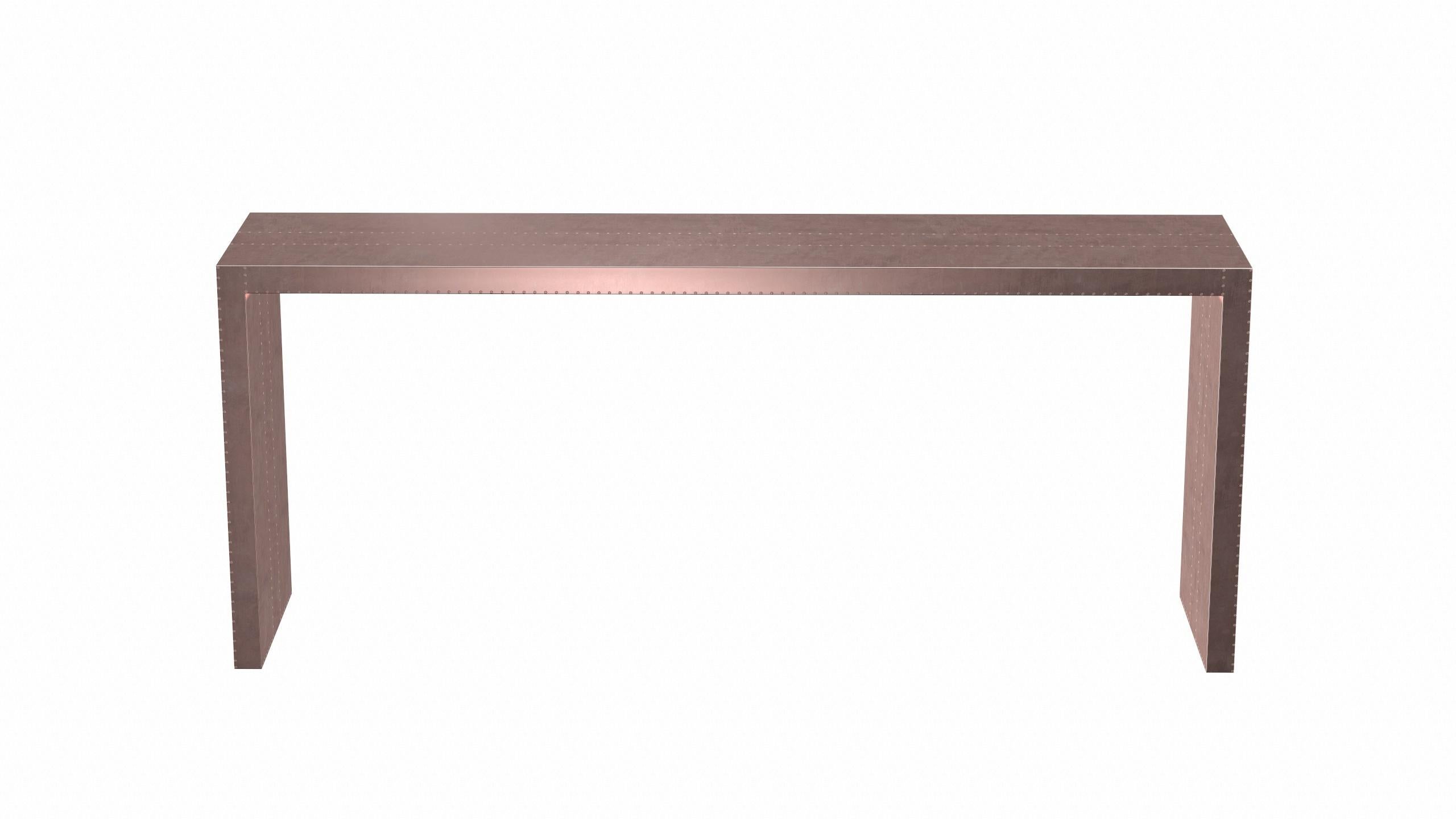 Hand-Carved Art Deco Rectangular Console Tables Fine Hammered Copper by Alison Spear For Sale